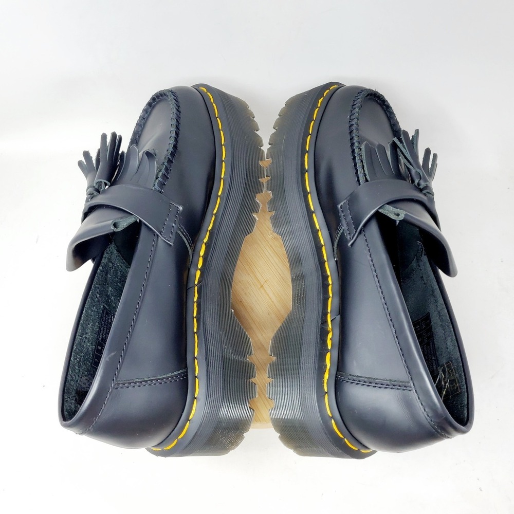 Dr. Martens Black Leather Platform Tassel Loafers with Yellow Stitch - Picture 11 of 14